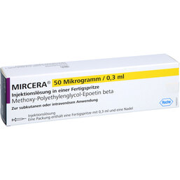 Abbildung: Mircera 50 Mikrogramm / 0,3 ml Injektionslösung i.e.Fert.-S. 1 St, Injektionslösung in einer Fertigspritze PZN 04761196