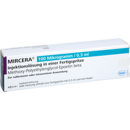 Abbildung: Mircera 100 Mikrogramm / 0,3 ml Injektionslösung i.e.F.-Sp. 1 St, Injektionslösung in einer Fertigspritze PZN 04761322