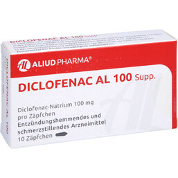 Abbildung: Diclofenac AL 100 Suppositorien 10 St, Suppositorien PZN 04765656