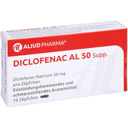 Abbildung: Diclofenac AL 50 Suppositorien 10 St, Suppositorien PZN 04765679