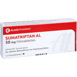 Abbildung: Sumatriptan AL 50 mg Filmtabletten 12 St, Filmtabletten PZN 04781980