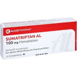 Abbildung: Sumatriptan AL 100 mg Filmtabletten 12 St, Filmtabletten PZN 04782011