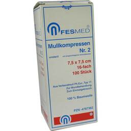 Abbildung: Mullkompressen ES 7,5x7,5 cm unsteril 16-fach Größe 2 100 St, Kompressen PZN 04787362