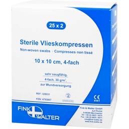 Abbildung: Vlieskompressen 10x10 cm steril 4fach 25X2 St, Kompressen PZN 04793807