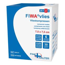 Abbildung: Vlieskompressen 7,5x7,5 cm steril 6fach 25X2 St, Kompressen PZN 04793842