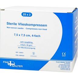 Abbildung: Vlieskompressen 7,5x7,5 cm steril 4fach 25X2 St, Kompressen PZN 04808302