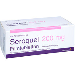 Abbildung: Seroquel 200 mg Filmtabletten 100 St, Filmtabletten PZN 04810316