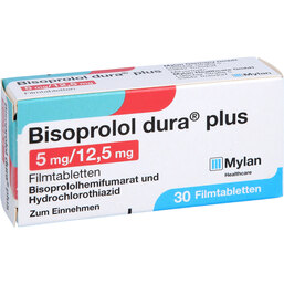 Abbildung: Bisoprolol dura plus 5 mg / 12,5 mg Filmtabletten 30 St, Filmtabletten PZN 04837870