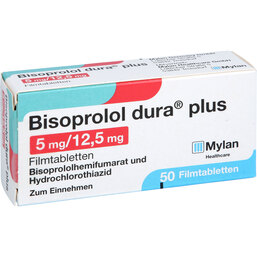 Abbildung: Bisoprolol dura plus 5 mg / 12,5 mg Filmtabletten 50 St, Filmtabletten PZN 04837887