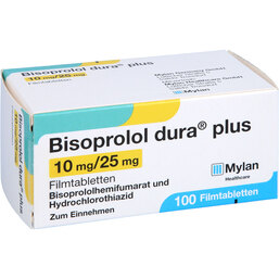Abbildung: Bisoprolol dura plus 10 mg / 25 mg Filmtabletten 100 St, Filmtabletten PZN 04838214