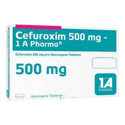 Abbildung: Cefuroxim 500 mg 1A Pharma überzogene Tabletten 20 St, Überzogene Tabletten PZN 04841529