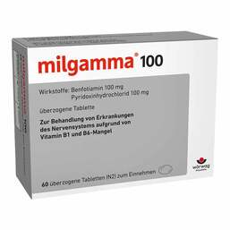 Abbildung: Milgamma 100 mg überzogene Tabletten Überzogene Tabletten, 60 St PZN 04847302