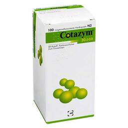 Abbildung: Cotazym 30.000 Pellets magensaftresistente Kapseln 100 St, Kapseln magensaftresistent PZN 04850959