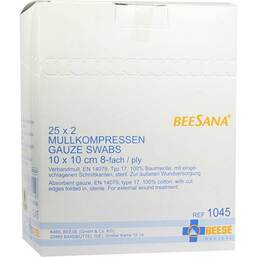 Abbildung: Mullkompressen 10x10 cm steril 8-fach 1045 25X2 St, Kompressen PZN 04852869