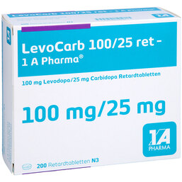 Abbildung: Levocarb 100 / 25 ret 1A Pharma Retardtabletten 200 St, Retard-Tabletten PZN 04854839
