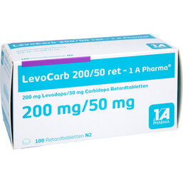 Abbildung: Levocarb 200 / 50 ret 1A Pharma Retardtabletten 100 St, Retard-Tabletten PZN 04854940