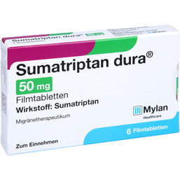 Abbildung: Sumatriptan dura 50 mg Filmtabletten 6 St, Filmtabletten PZN 04866110