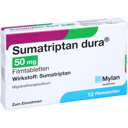 Abbildung: Sumatriptan dura 50 mg Filmtabletten 12 St, Filmtabletten PZN 04866191