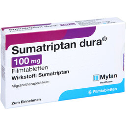 Abbildung: Sumatriptan dura 100 mg Filmtabletten 6 St, Filmtabletten PZN 04866274