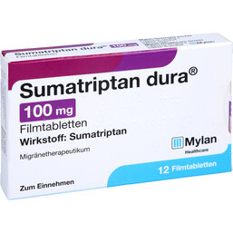 Abbildung: Sumatriptan dura 100 mg Filmtabletten 12 St, Filmtabletten PZN 04866280