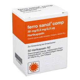 Abbildung: Ferro Sanol comp. Hartkapseln mit magensaftresistent überzogene Pellets Hartkapseln mit magensaftresistent überzogenen Pellets, 50 St PZN 04869580