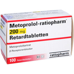Abbildung: Metoprolol ratiopharm 200 mg Retardtabletten 100 St, Retard-Tabletten PZN 04875215