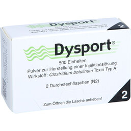 Abbildung: Dysport 500 Einheiten Trockensubstanz ohne Lösungsmittel 2 St, Pulver zur Herstellung einer Injektionslösung PZN 04889619