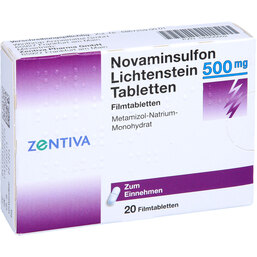 Abbildung: Novaminsulfon Lichtenst. 500 mg Filmtabletten 20 St, Filmtabletten PZN 04906602