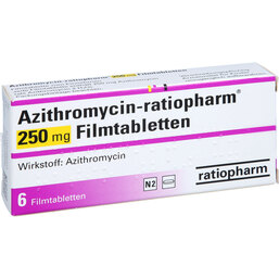Abbildung: Azithromycin Ratiopharm 250mg Filmtabletten 6 St, Filmtabletten PZN 04908297