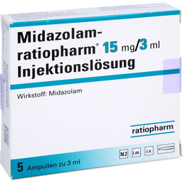 Abbildung: Midazolam ratiopharm 15 mg / 3 ml Injektionslösung Ampullen 5 St, Ampullen PZN 04921530