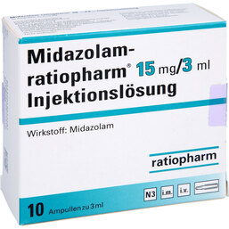 Abbildung: Midazolam ratiopharm 15 mg / 3 ml Injektionslösung Ampullen 10X3 ml, Ampullen PZN 04921748