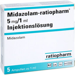 Abbildung: Midazolam ratiopharm 5 mg / 1 ml Injektionslösung Ampullen 5 St, Ampullen PZN 04921754
