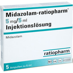Abbildung: Midazolam ratiopharm 5 mg / 5 ml Injektionslösung Ampullen 5X5 ml, Ampullen PZN 04921777