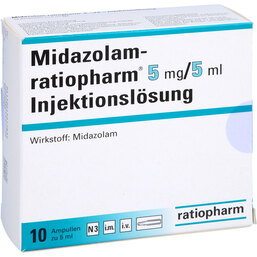 Abbildung: Midazolam ratiopharm 5 mg / 5 ml Injektionslösung Ampullen 10 St, Ampullen PZN 04921783