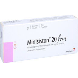 Abbildung: Minisiston 20 fem überzogene Tabletten 1X21 St, Überzogene Tabletten PZN 04923664
