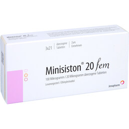 Abbildung: Minisiston 20 fem überzogene Tabletten 3X21 St, Überzogene Tabletten PZN 04923687