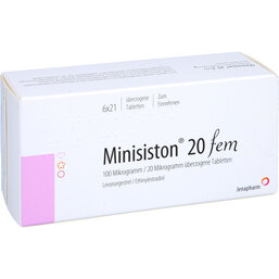 Abbildung: Minisiston 20 fem überzogene Tabletten 6X21 St, Überzogene Tabletten PZN 04923693