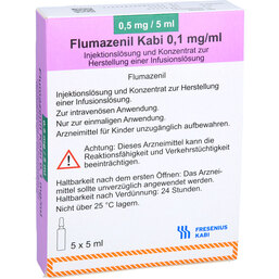 Abbildung: Flumazenil Kabi 0,1 mg / ml Glasampulle Injektionslösung 5X5 ml, Injektionslösung PZN 04952364