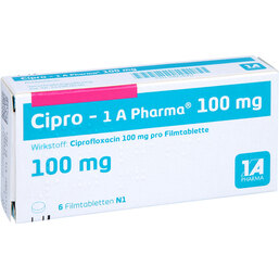 Abbildung: Cipro 1A Pharma 100 mg Filmtabletten 6 St, Filmtabletten PZN 04954067