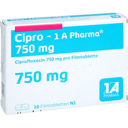 Abbildung: Cipro 1A Pharma 750 mg Filmtabletten 10 St, Filmtabletten PZN 04954073