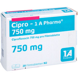 Abbildung: Cipro 1A Pharma 750 mg Filmtabletten 20 St, Filmtabletten PZN 04954096