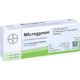 Abbildung: Microgynon 21 überzogene Tabletten 3X21 St, Überzogene Tabletten PZN 04965071