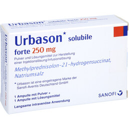 Abbildung: Urbason solubile forte 250 mg Trockensubstanz mit Lösungsmittel 1 St, Pulver u Lösungsm. z. Herst. e.Injektions- bzw. Infusionsl. PZN 04966604