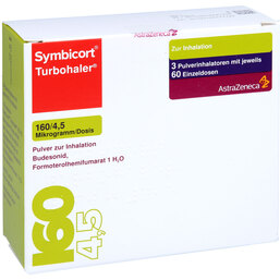 Abbildung: Symbicort Turbohaler 160 / 4,5 µg / Dosis 60 ED 3 St, Inhalationspulver PZN 04968193