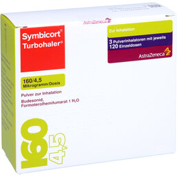 Abbildung: Symbicort Turbohaler 160 / 4,5 µg / Dosis 120 ED 3 St, Inhalationspulver PZN 04968201