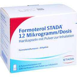 Abbildung: Formoterol STADA 12 Mikrogramm / Dosis Inhalation -Kapseln 2X60 St, Hartkapseln mit Pulver zur Inhalation PZN 04978211