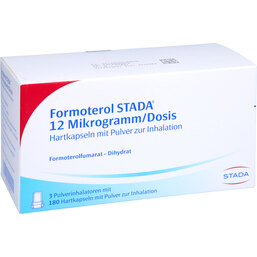Abbildung: Formoterol STADA 12 Mikrogramm / Dosis Inhalation -Kapseln 3X60 St, Hartkapseln mit Pulver zur Inhalation PZN 04978820
