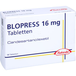Abbildung: Blopress 16 mg Tabletten 98 St, Tabletten PZN 04985027