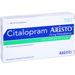 Abbildung: Citalopram Aristo 10 mg Filmtabletten 20 St, Filmtabletten PZN 05027937