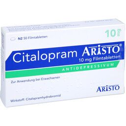 Abbildung: Citalopram Aristo 10 mg Filmtabletten 50 St, Filmtabletten PZN 05027966